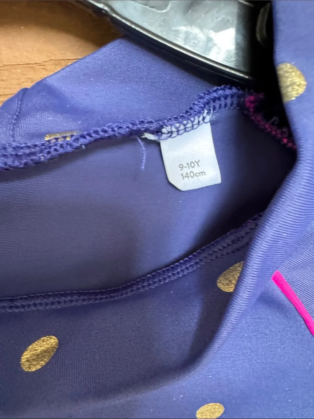 Boden Girls Blue Polka Dot Rash Guard with Pink Piping size 9-10
